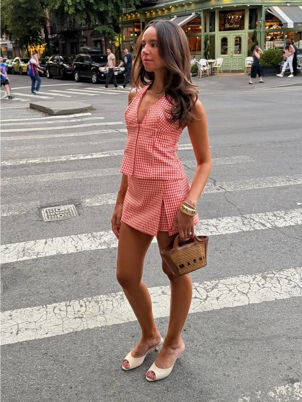 Zara Orange Gingham Halter Top